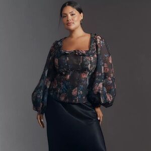 NWT! Anthropologie Sheer Balloon-Sleeve Floral Print Blouse - Size Medium 🛹